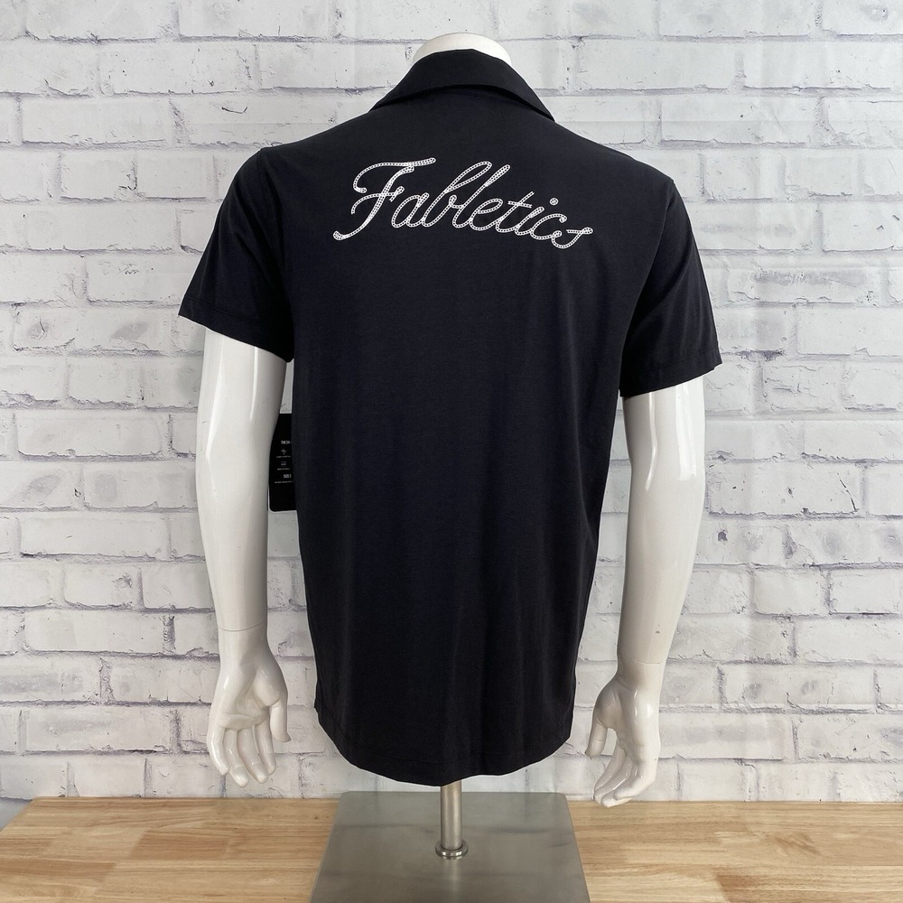 Fabletics Shirt Men's Size Small The 24-7 Panel Polo Short Sleeve Black Logo NWT